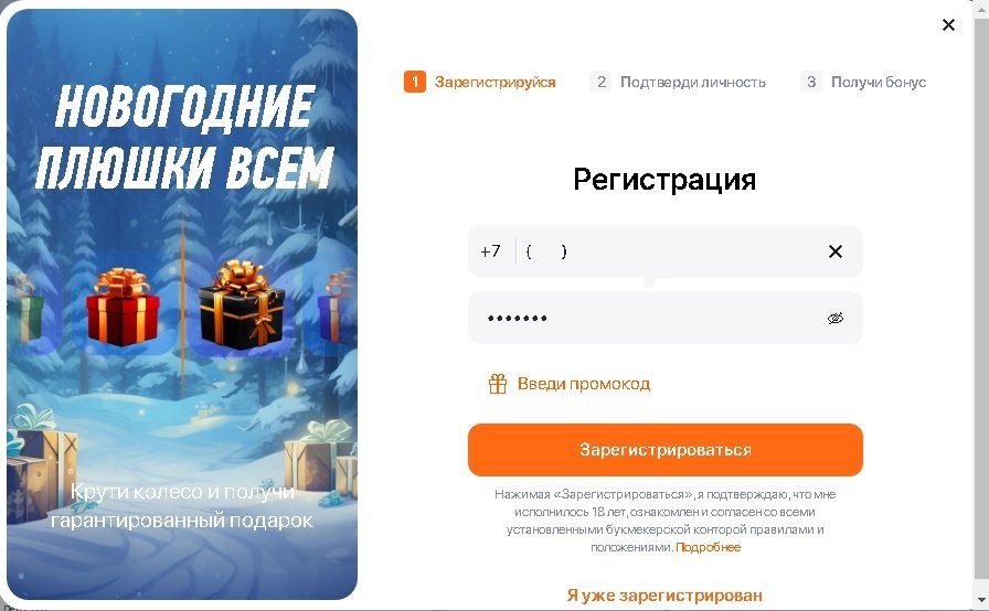ПК-версия официального сайта, процедура регистрации