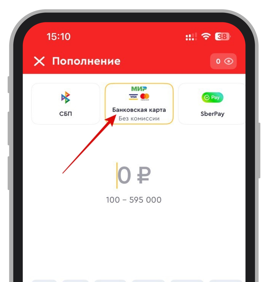 Выбор способа ввода средств