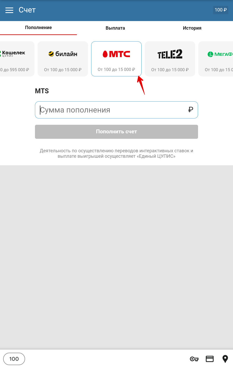 Пополнение БЕТСИТИ с мобильного телефона