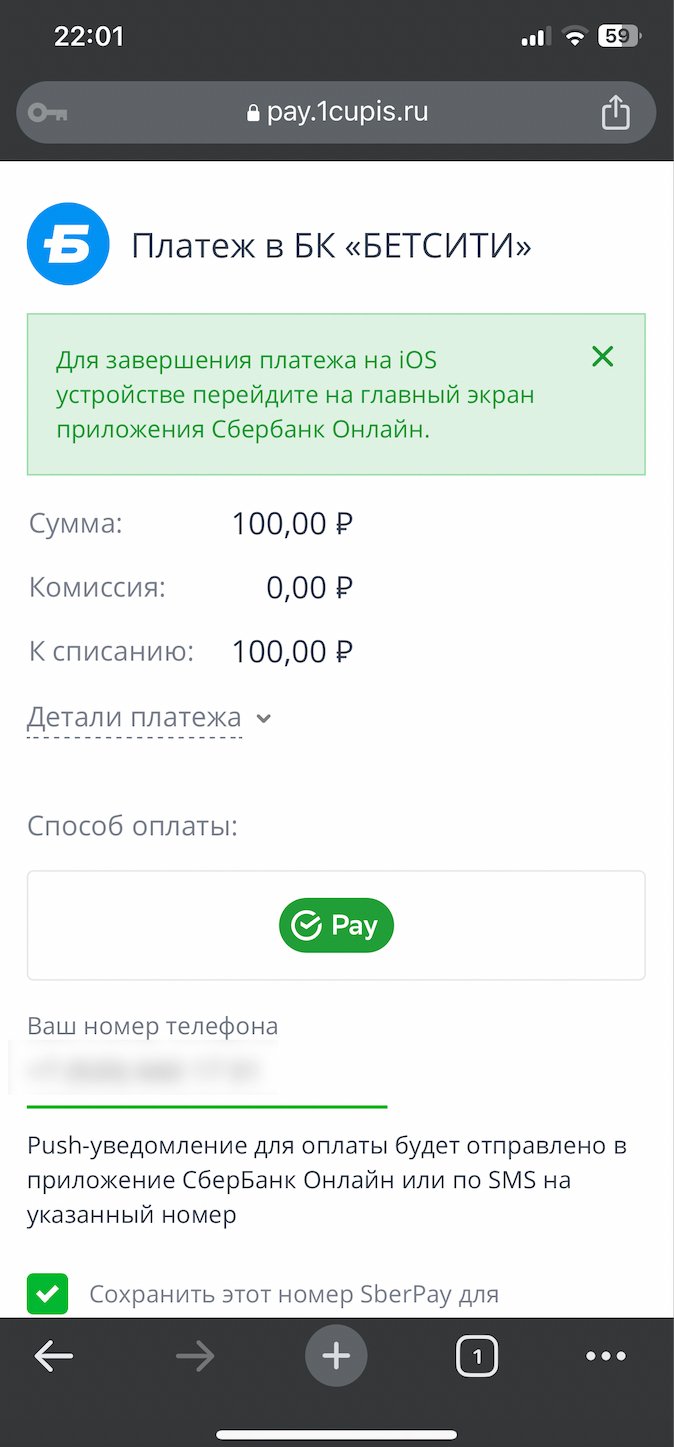 Пополнение счёта в БК BetCity