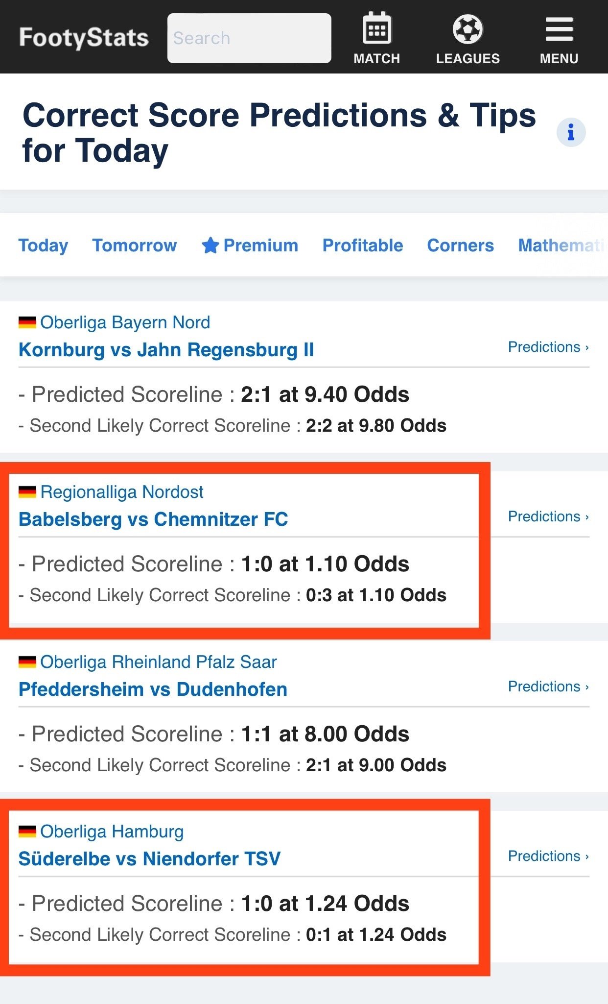 События на сегодня в FootyStats
