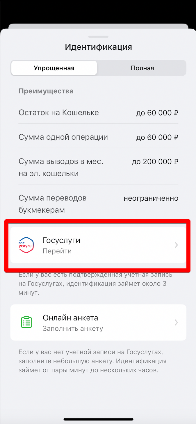 Идентификация через «Госуслуги»