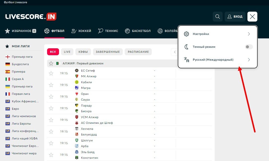Персональные настройки на «Ливескоре», значок поиска