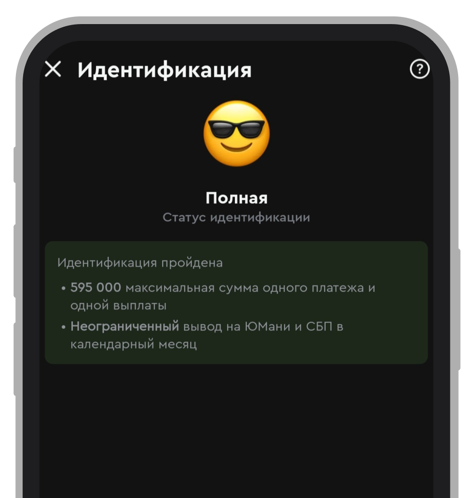 Статус аккаунта при полной идентификации