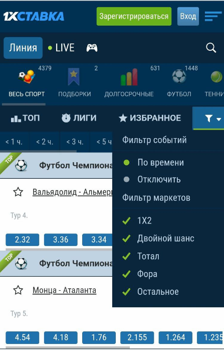 Все фильтры в ставках на футбол