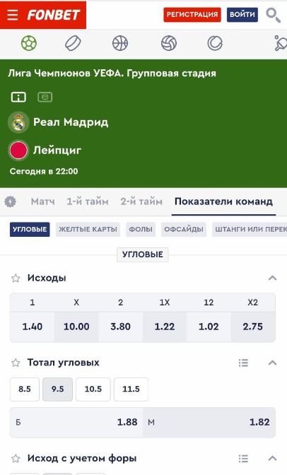 Ставки на статистику в матче Лиги чемпионов
