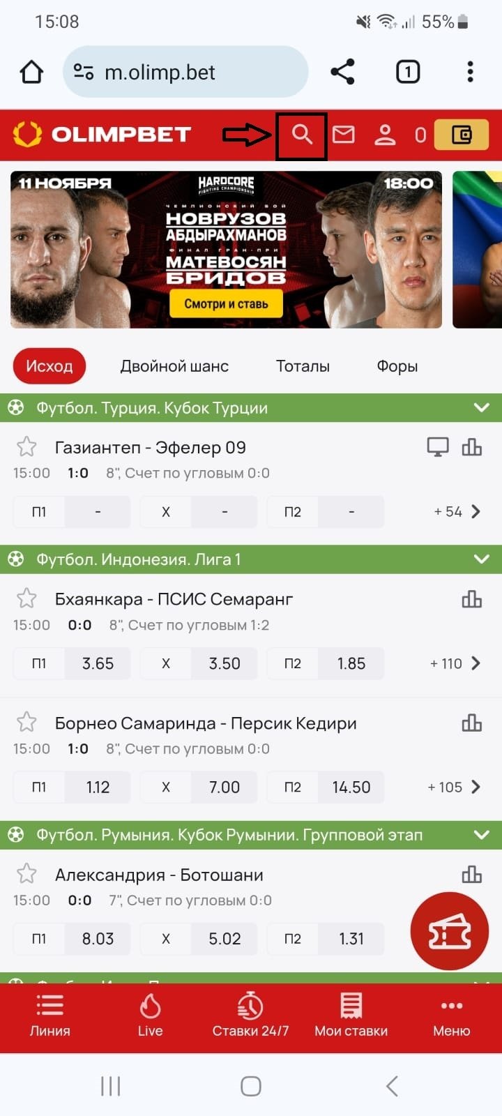 Иконка «лупа» на верхней горизонтальной панели
