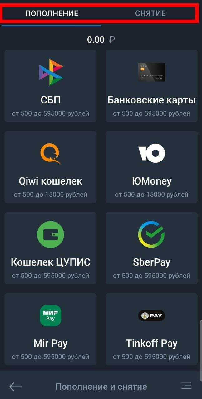 Способы снятия и пополнения денежных средств с игрового счёта