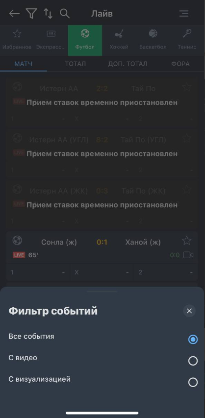 Фильтр событий