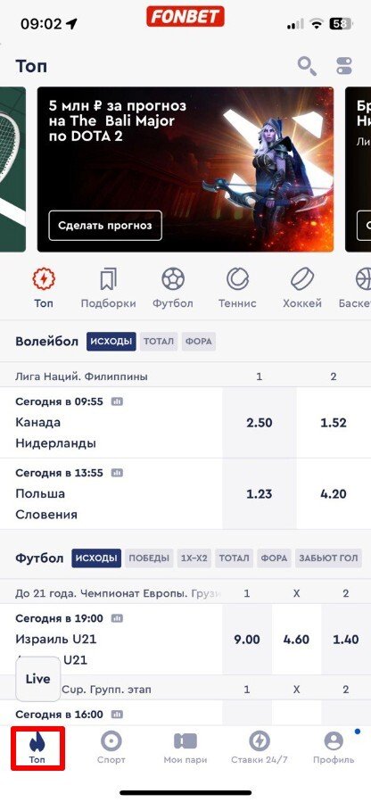 Раздел «Топ»