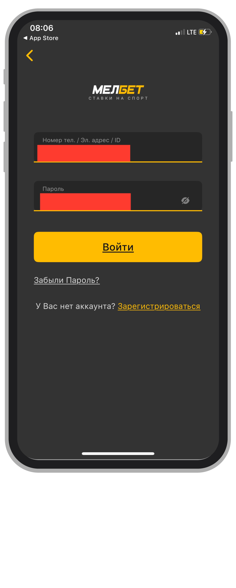 Ввод логина и пароля