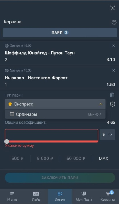 Ставка «экспресс»