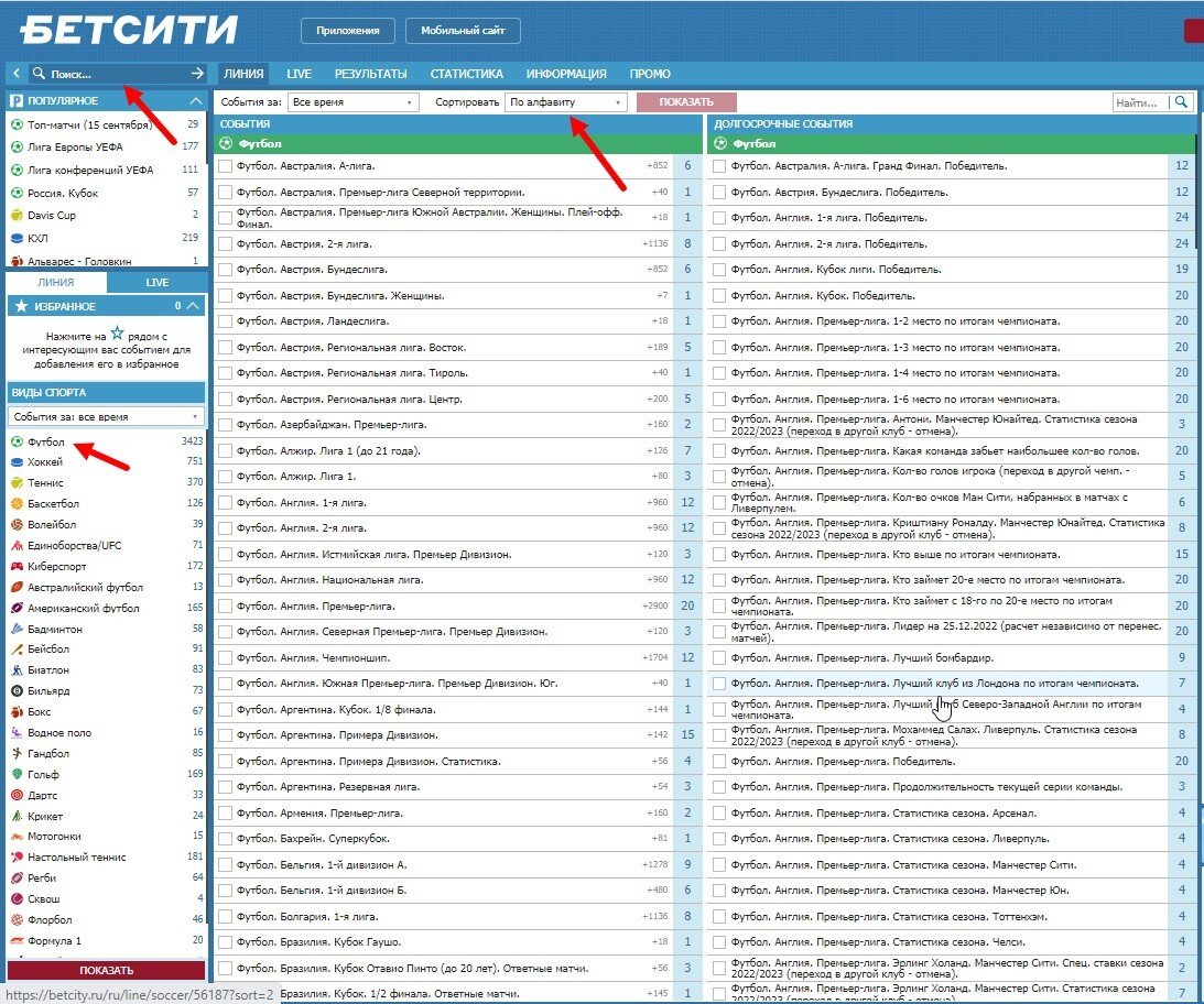 Выбор ставок на футбол на официальном сайте Betcity