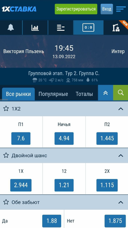 Основные исходы матча Лиги чемпионов