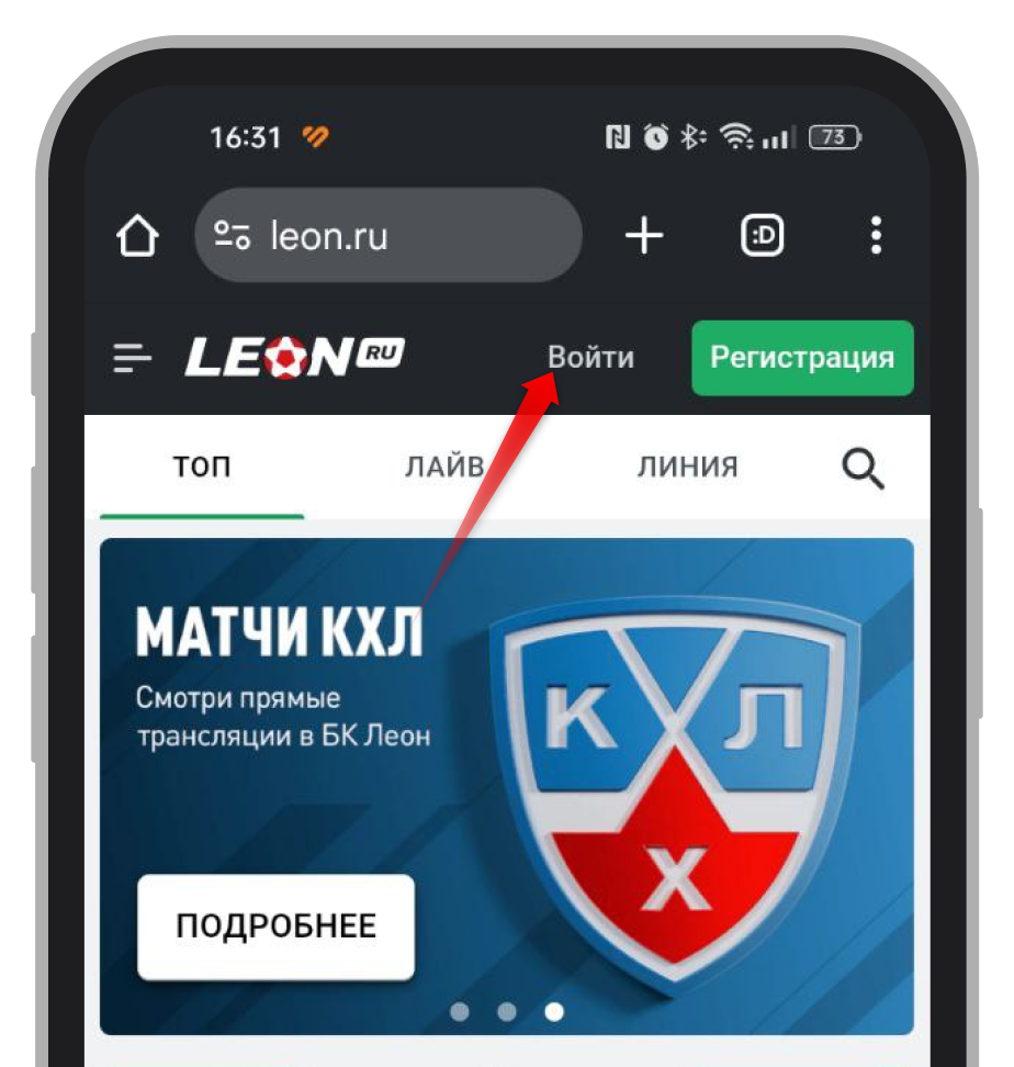 Кнопка «Войти»