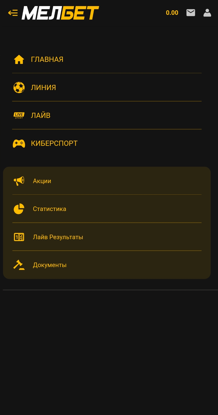 Основное меню