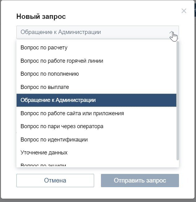 Пункт «Запросы» в интерфейсе официального сайта