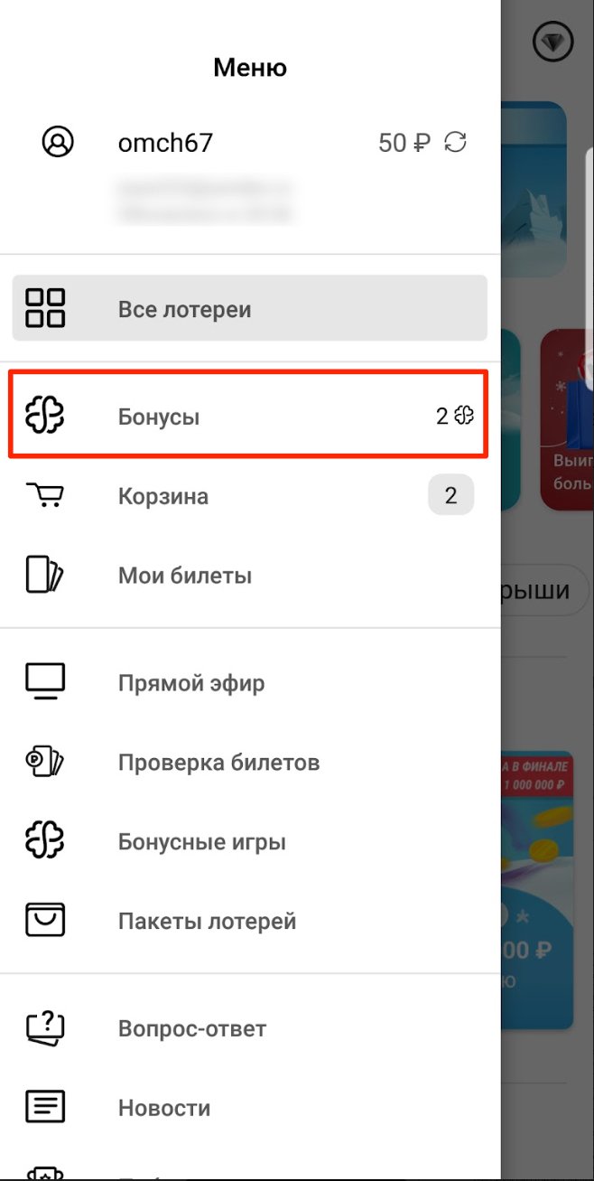 Раздел «Бонусы»