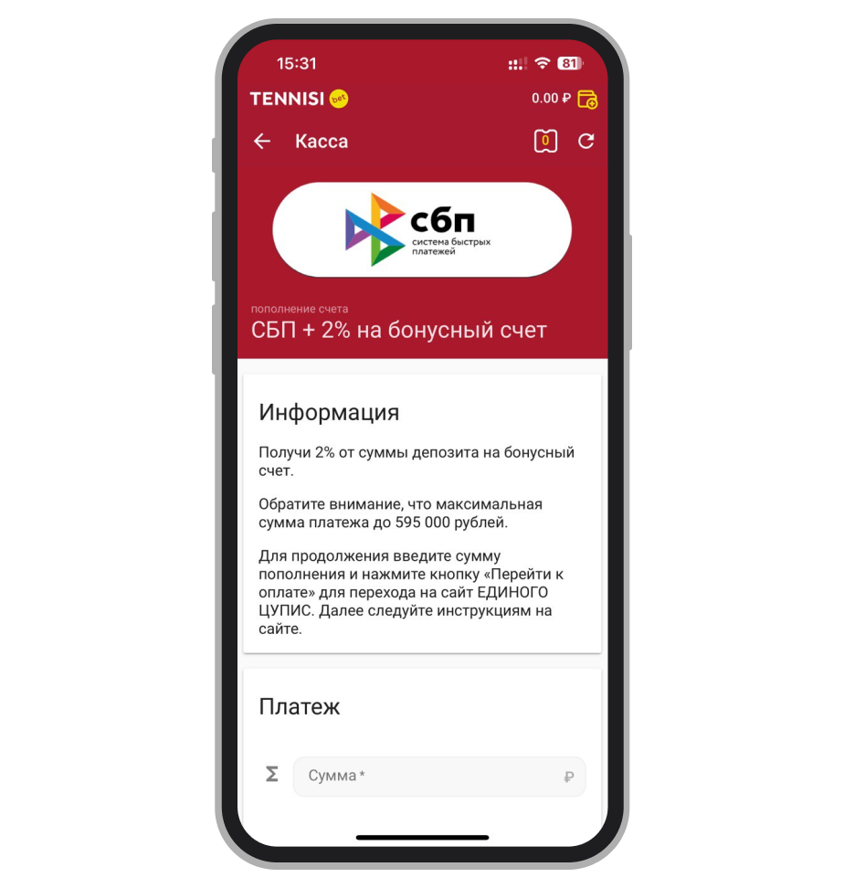 Пополнение через СБП 