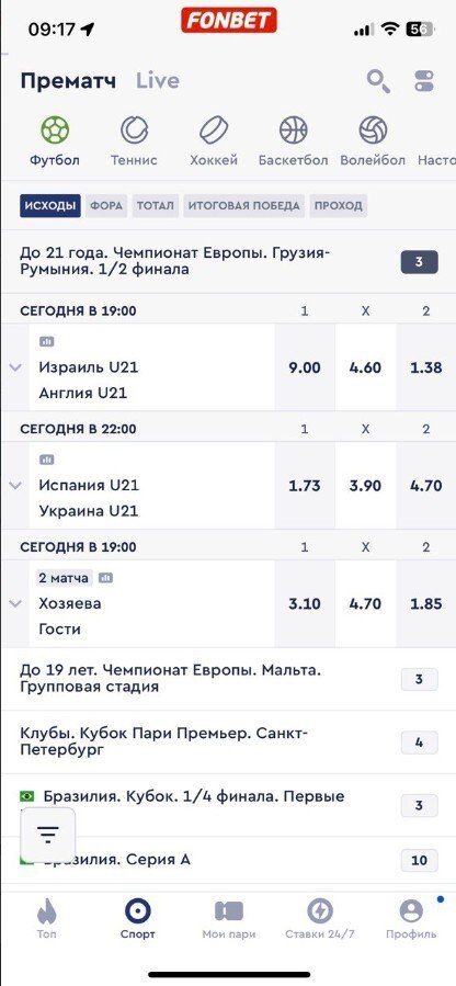 Вверху списка — важные турниры. Остальные представлены по алфавиту